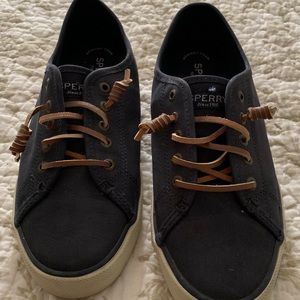 Sperry slip on leather sneakers with memory foam.